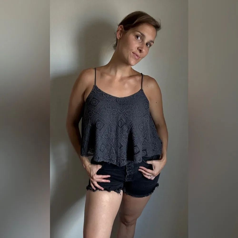 American Eagle Lace Trapeze Top Lined Small Dark Gray Festival
